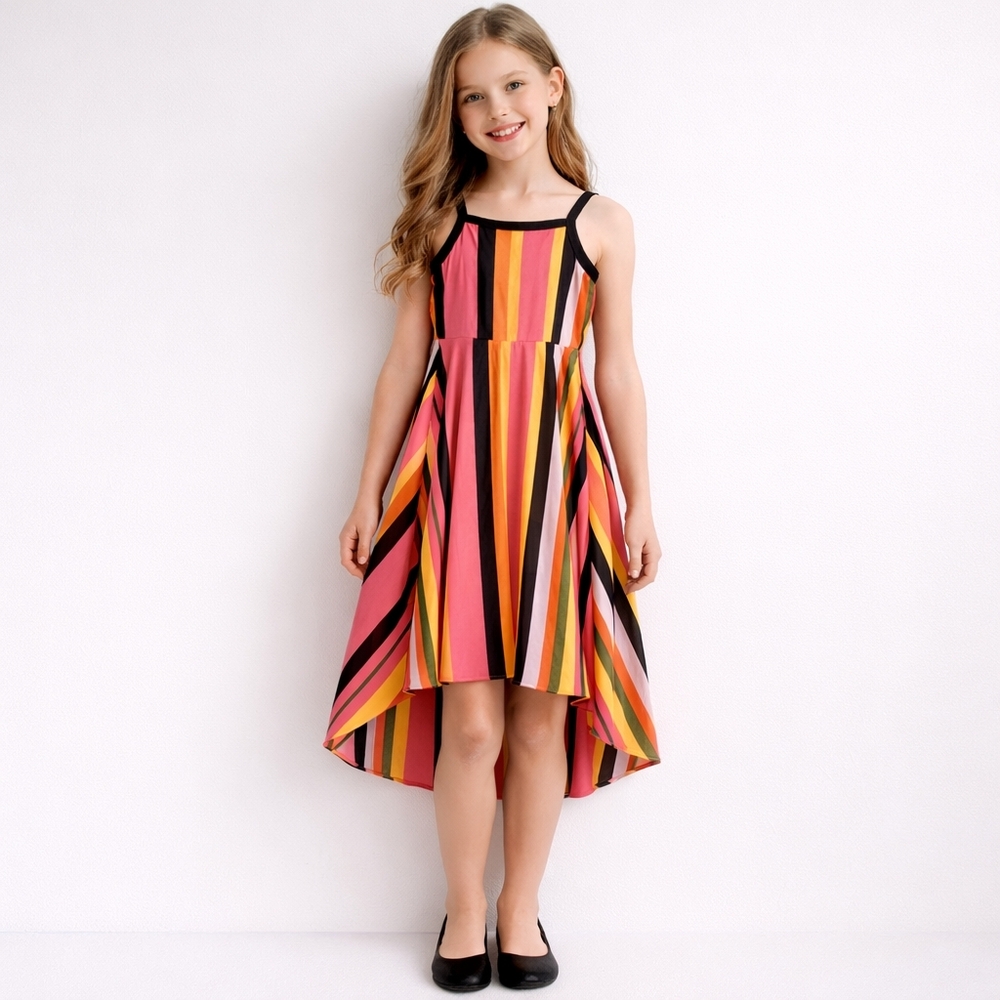 GB GIRLS Size 10 Multi Striped Chiffon Square Neck High-Low Party Dress NWT